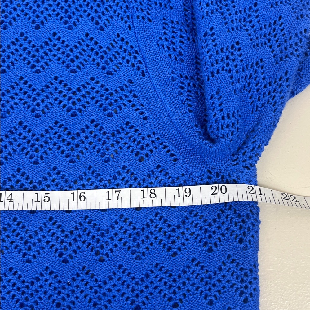 NWT J Crew Blue Pointelle Knit Scalloped Cardigan Sweater Size XL 100% Cotton - Picture 8 of 10